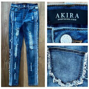 AKIRA MAYA FRAY MID RISE SKINNY WOMEN’S JEANS sz 7 W27 Dark Wash STRETCHY NWT